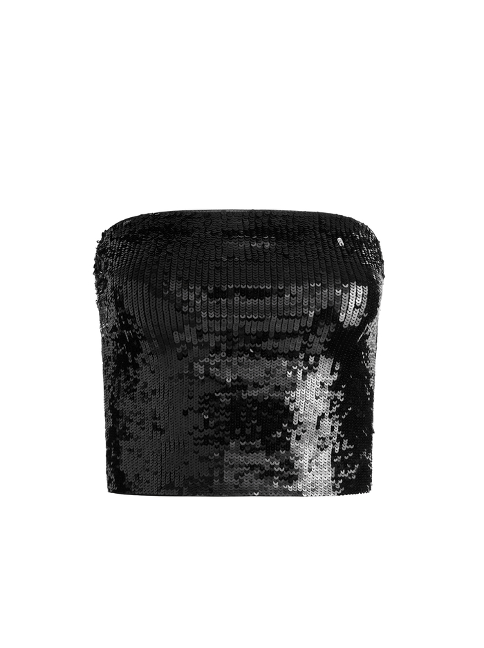 VIVI SEQUIN CROPPED TOP - BLACK image 5 - Alice And Olivia