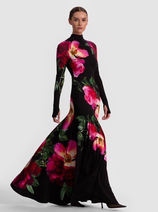 EMPRESS BLOOM BLACK-AUGUSTA OPEN BACK MAXI DRESS