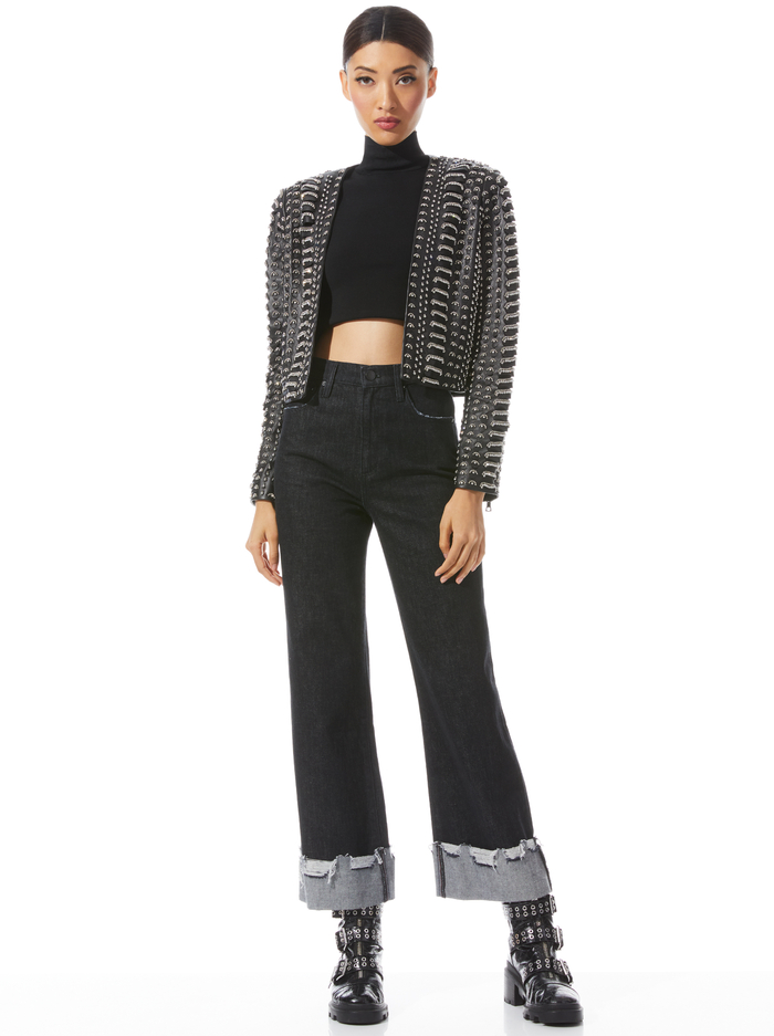 ZETA EMBELLISHED LEATHER CROPPED JACKET - BLACK image 2 - ALICE + OLIVIA