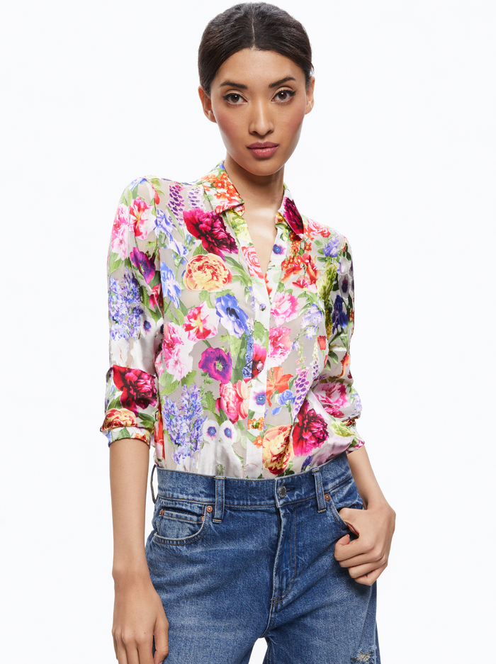 ELOISE BUTTON DOWN BLOUSE - FLOWER SHOP - Alice And Olivia
