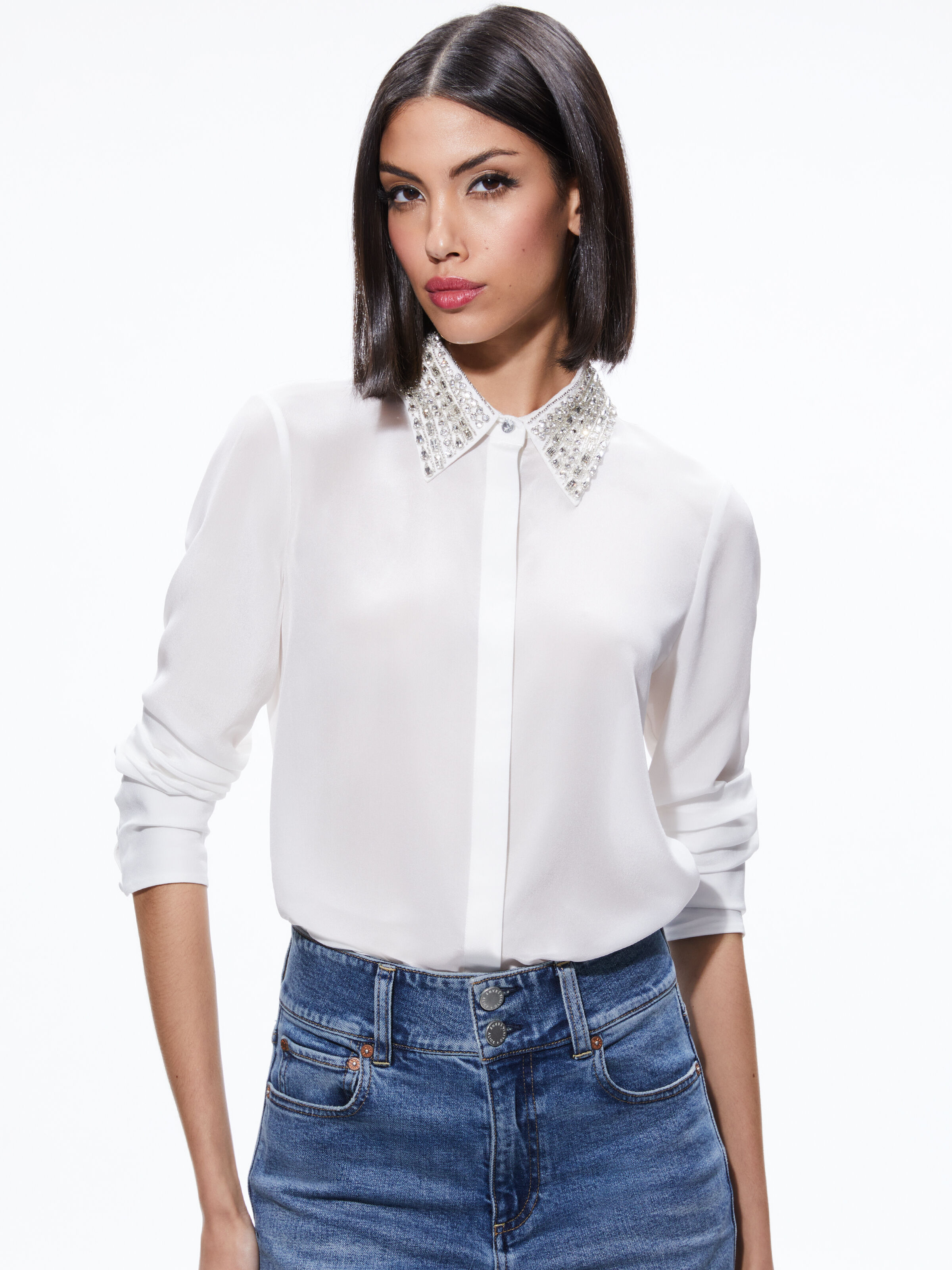 Willa Embellished Collar Top In Off White | Alice + Olivia