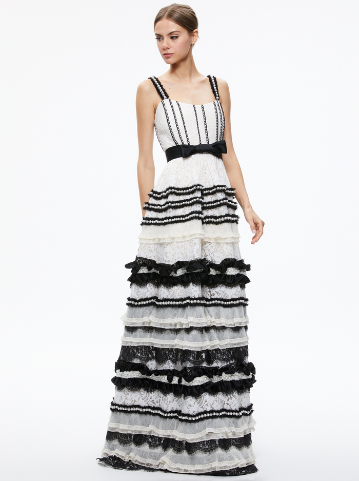 DENITA BUSTIER RUFFLE GOWN - CREAM/BLACK image 2 - Alice And Olivia