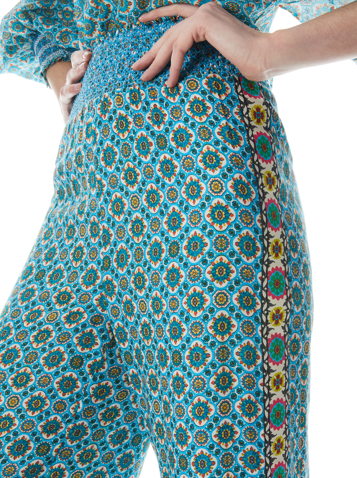 RUSSELL HIGH WAISTED SMOCKED WAISTBAND PANT - WASHED GEO image 3 - Alice And Olivia