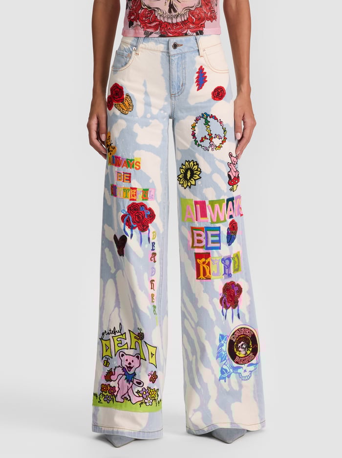 A+O X GRATEFUL DEAD AMAZING JEAN - INDIGO BLEACHED TIE DYE image 1 - Alice And Olivia