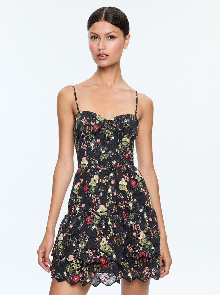 DAISY TIE FRONT TIERED RUFFLE MINI DRESS - BLUSH KISS BLACK image 3 - Alice And Olivia