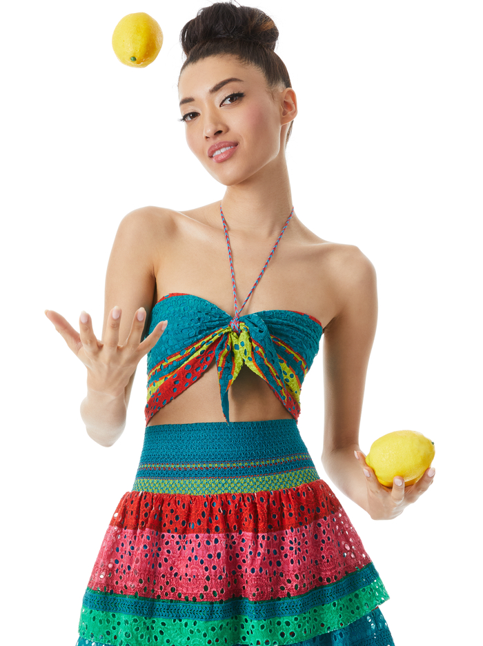 LIVIA TIE FRONT HALTER TOP - CABO STRIPE/MULTI - Alice And Olivia