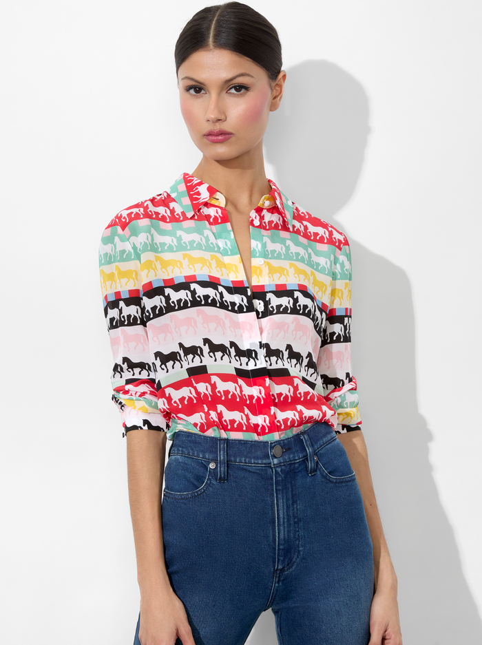 WILLA SILK BLOUSE - STALLION - Alice And Olivia