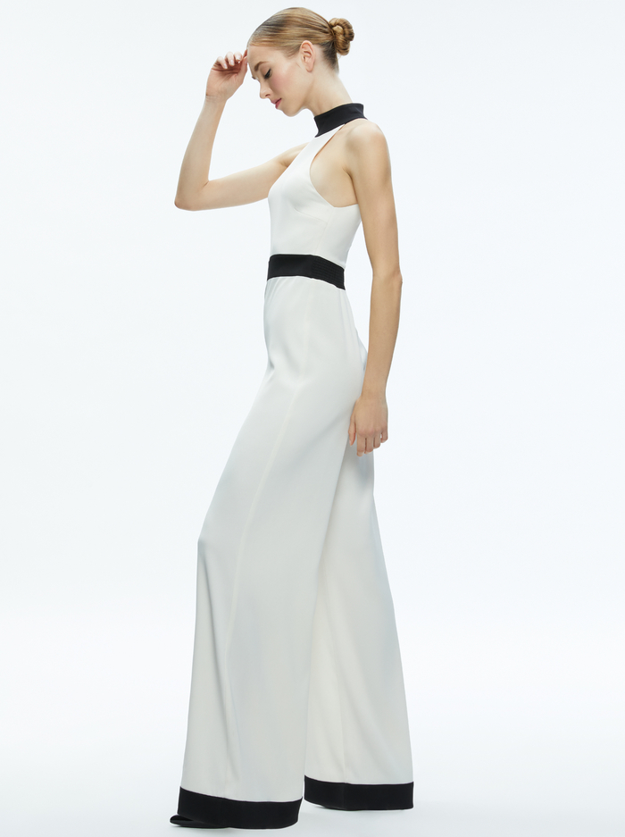 CATALINE HIGH NECK WIDE LEG JUMPSUIT - OFF WHITE/BLACK image 4 - Alice And Olivia