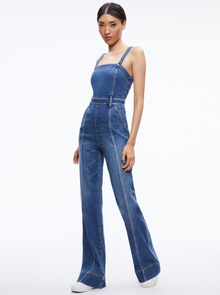 MELODY BRAIDED STRAP DENIM JUMPSUIT - LOLA BLUE image 4 - ALICE + OLIVIA