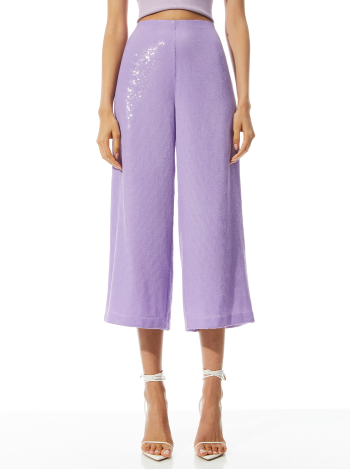 ELBA SEQUIN HIGH WAISTED ANKLE PANT - LAVENDER - Alice And Olivia