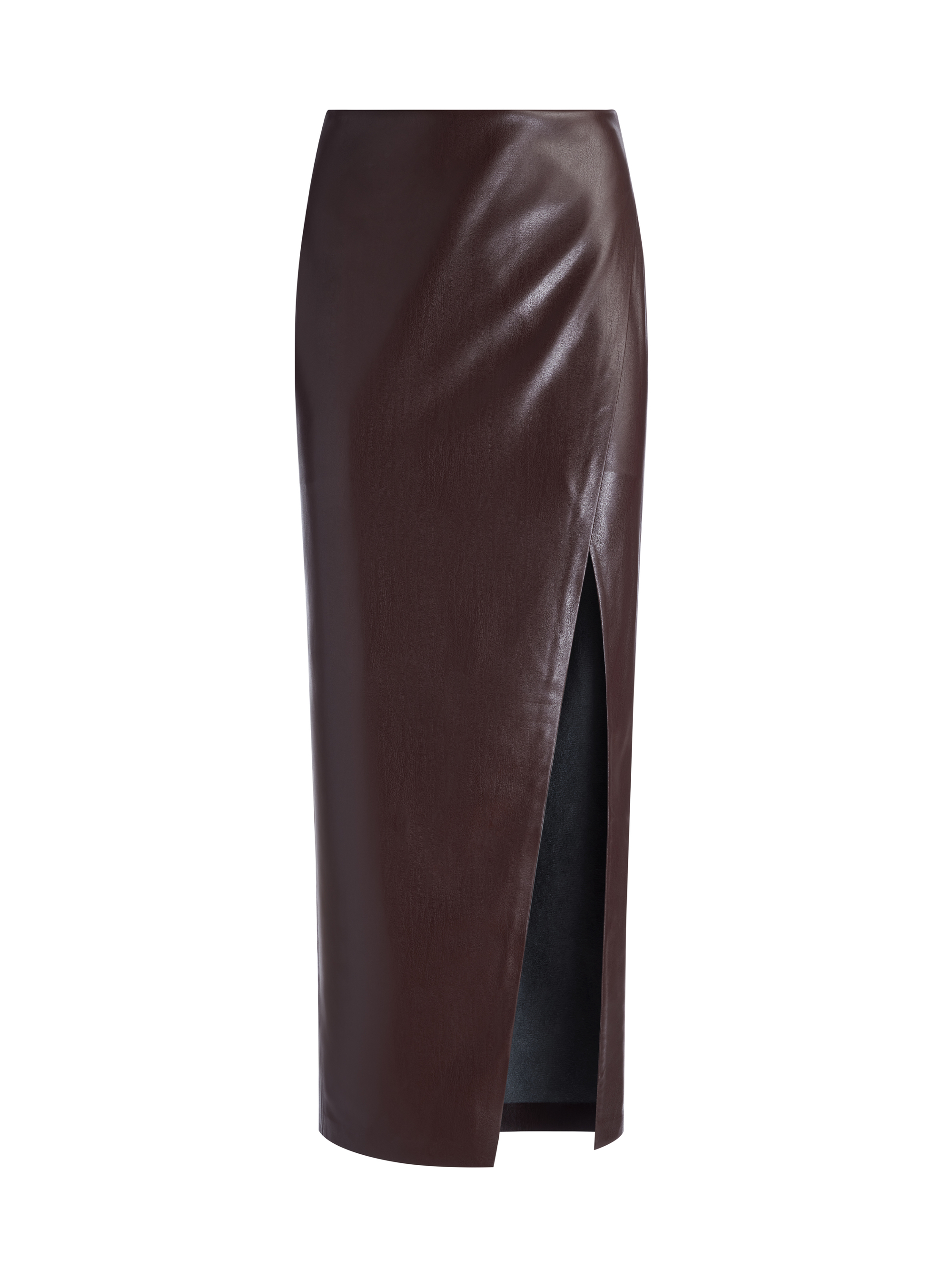 Phoebe High Waist A-Line Vegan Leather Midi Skirt