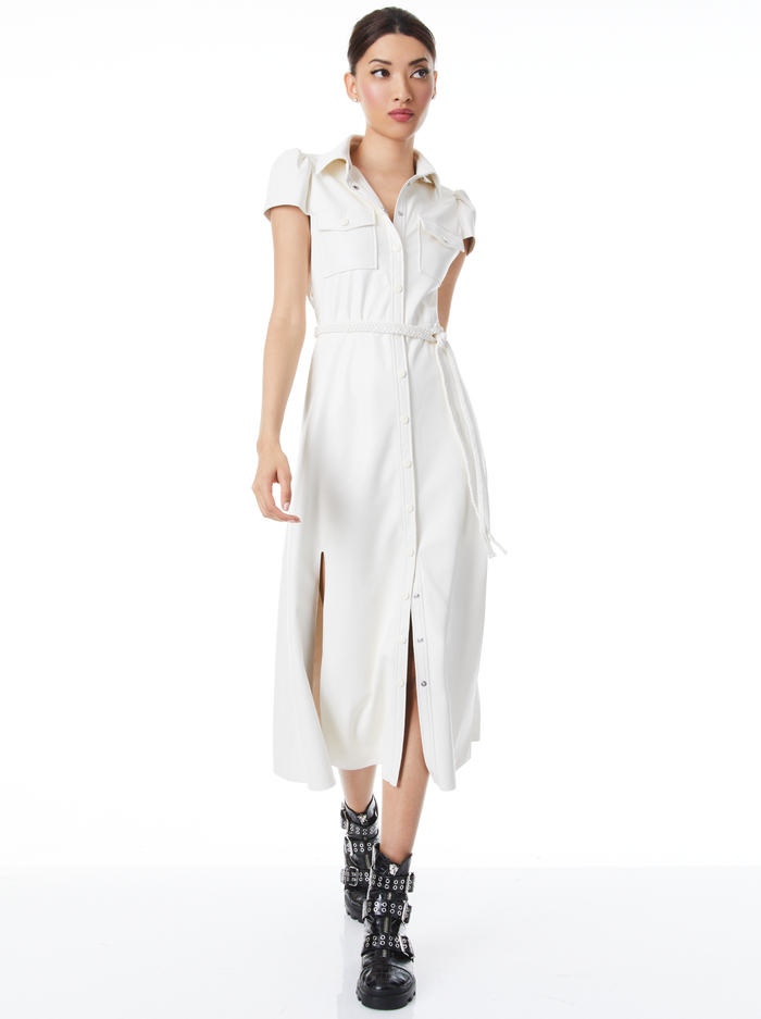 MIRANDA SHORT SLEEVE VEGAN LEATHER MIDI DRESS - ECRU image 4 - Alice And Olivia