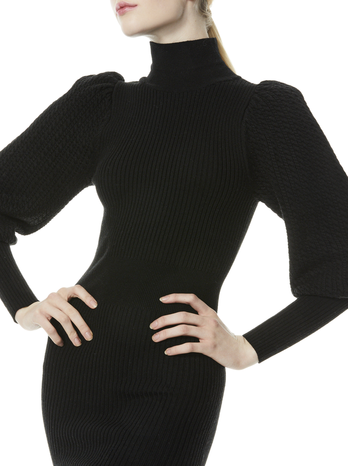 CALEB PUFF SLEEVE MINI SWEATER DRESS - BLACK image 3 - ALICE + OLIVIA