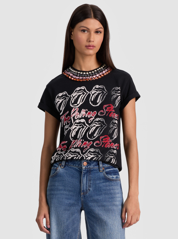 MAXIE EMBELLISHED BAND TEE - BLACK/MULTI - Alice And Olivia