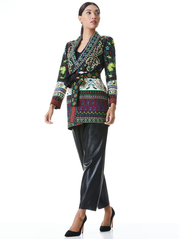 WHEATON EMBROIDERED SHAWL COLLAR BLAZER - BLACK/MULTI image 4 - Alice And Olivia