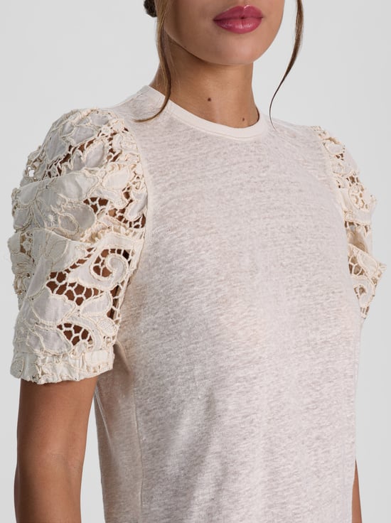 NATURAL-TYLER LINEN CREW NECK TOP