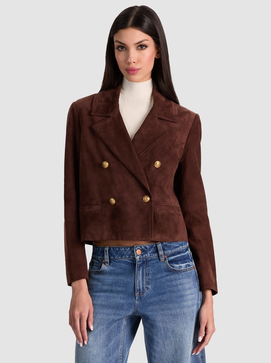 DARK CHOCOLATE-AVERY SUEDE DOUBLE BREASTED BLAZER