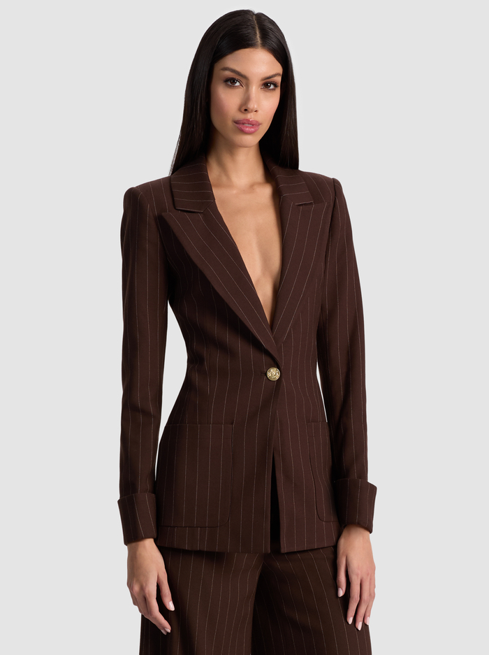 BURNS FITTED BLAZER - DARK CHOCOLATE/OFF WHITE - ALICE + OLIVIA