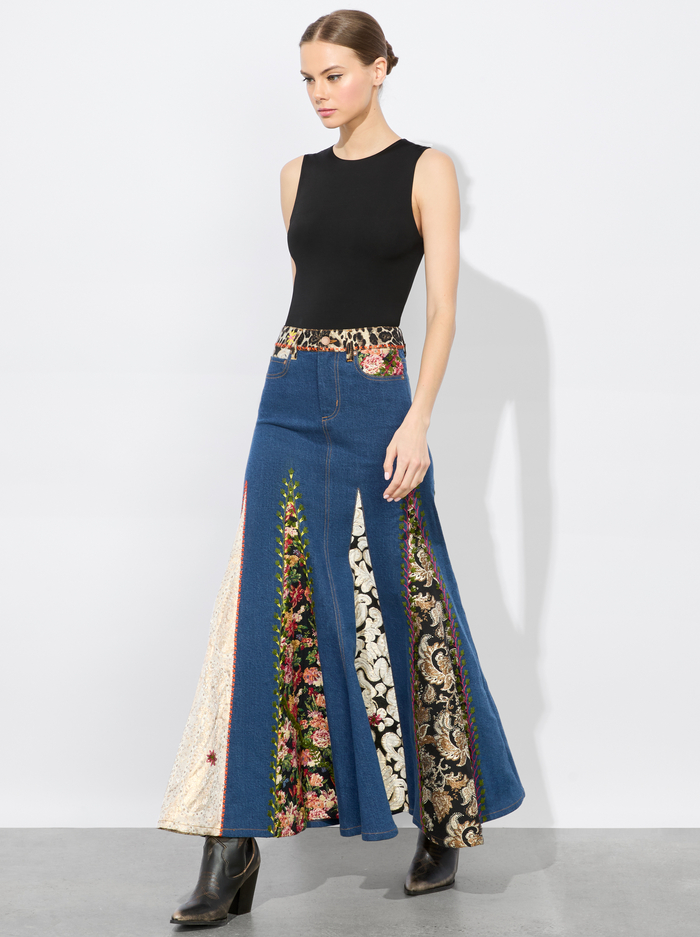 NALA MIXED MEDIA MAXI SKIRT - LOLA BLUE/MULTI image 4 - Alice And Olivia
