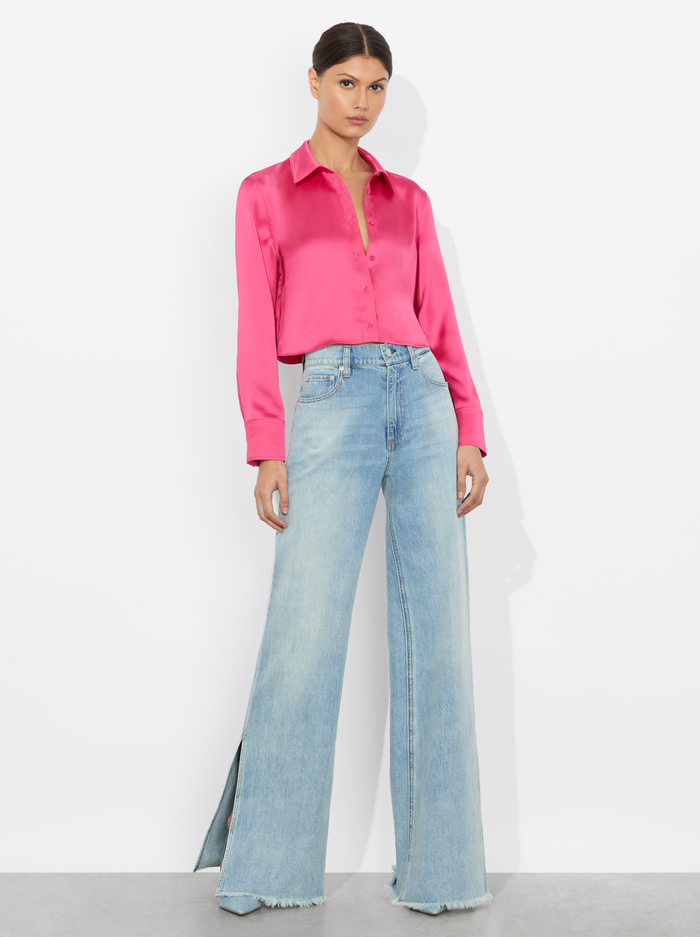 LEON CROPPED BUTTON DOWN - RASPBERRY image 1 - Alice And Olivia
