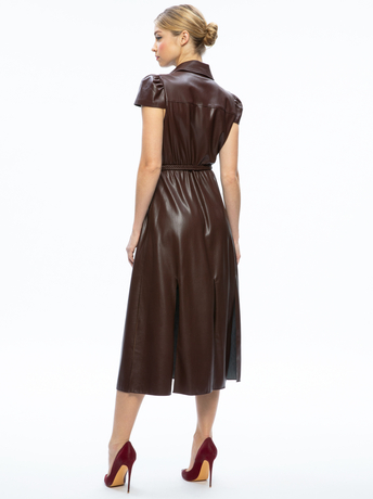 TOFFEE-MIRANDA VEGAN LEATHER MIDI DRESS
