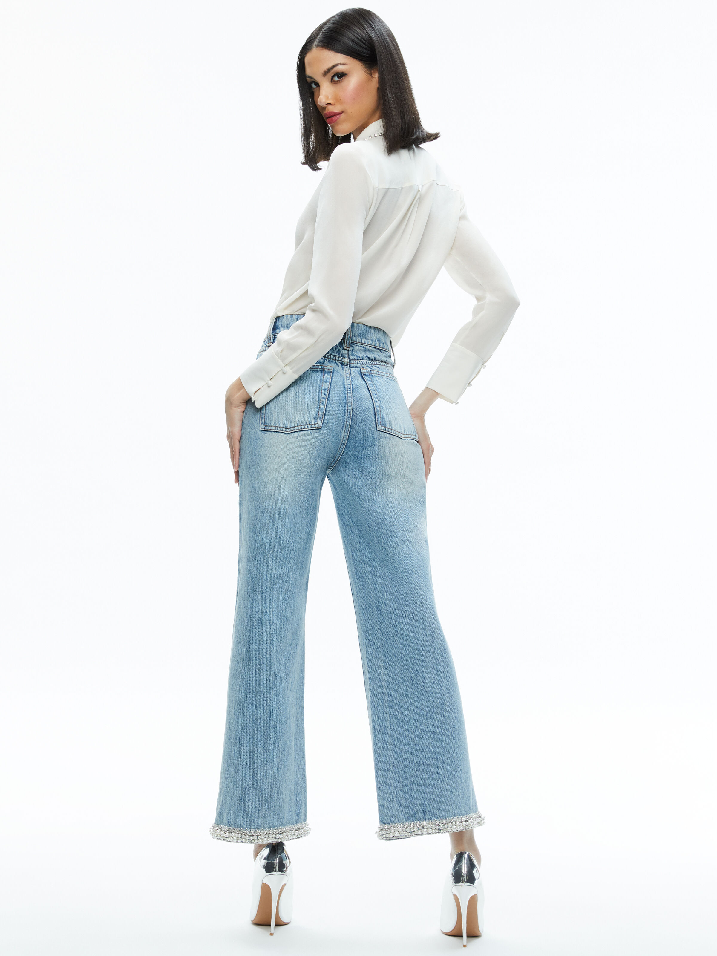 Weezy Quilted Embellished Cropped Mid Rise Jean In Light