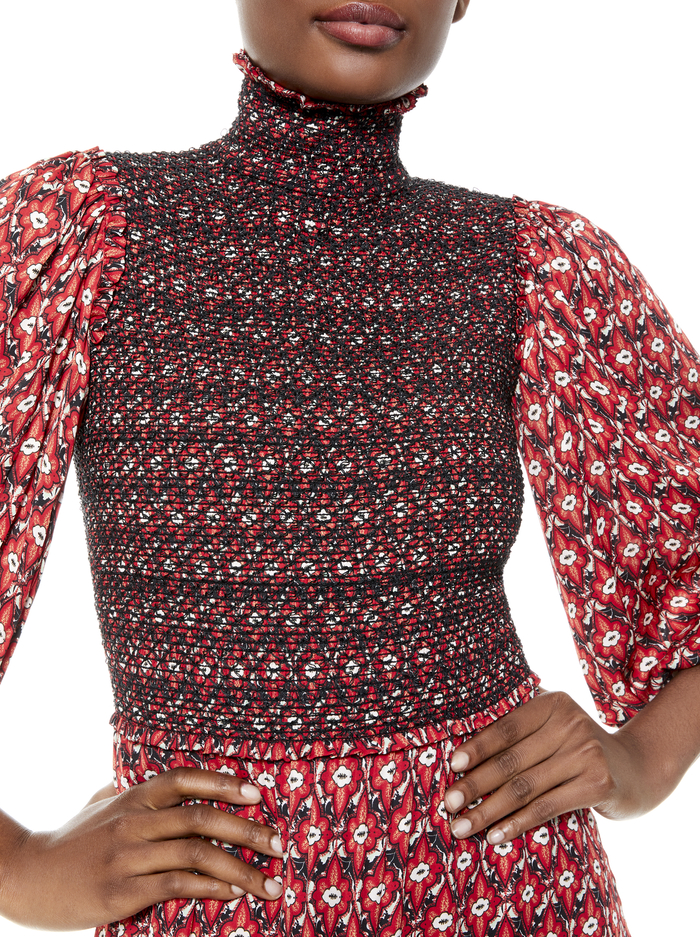 ELVIRA SMOCKED MOCK NECK MINI DRESS - ORNAMENT image 4 - Alice And Olivia