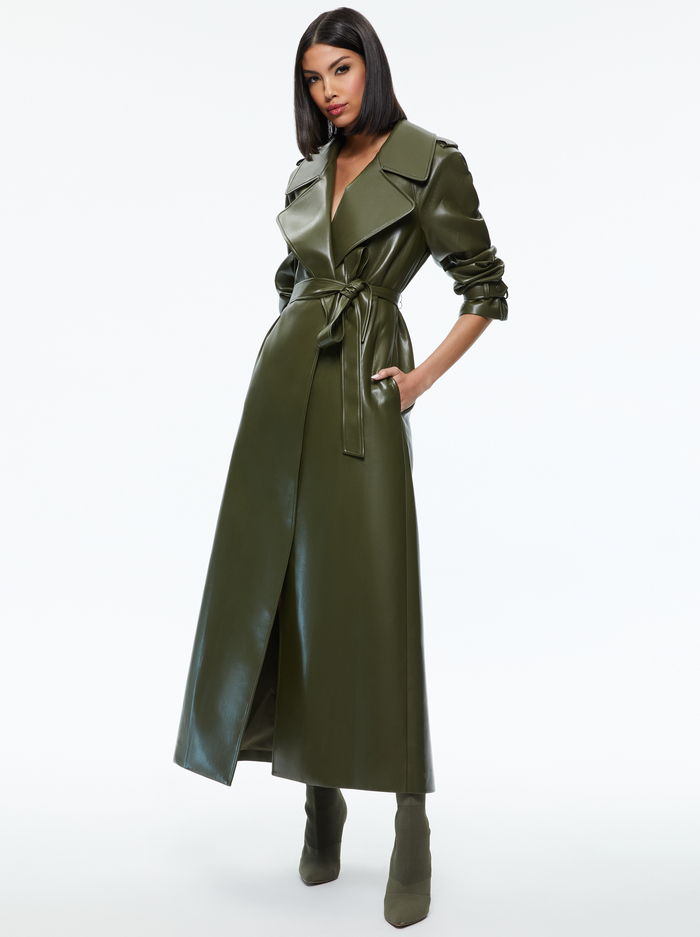 JARRETT VEGAN LEATHER TRENCH COAT - OLIVE image 2 - Alice And Olivia