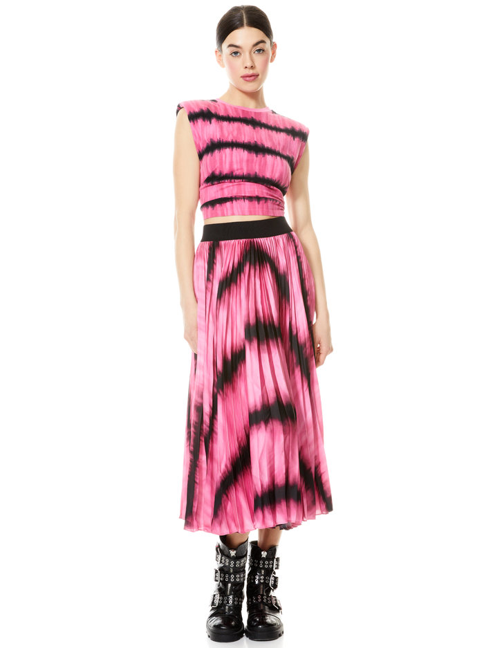 KATZ PLEATED MAXI SKIRT - WASHED TIE DYE PINK image 2 - Alice And Olivia
