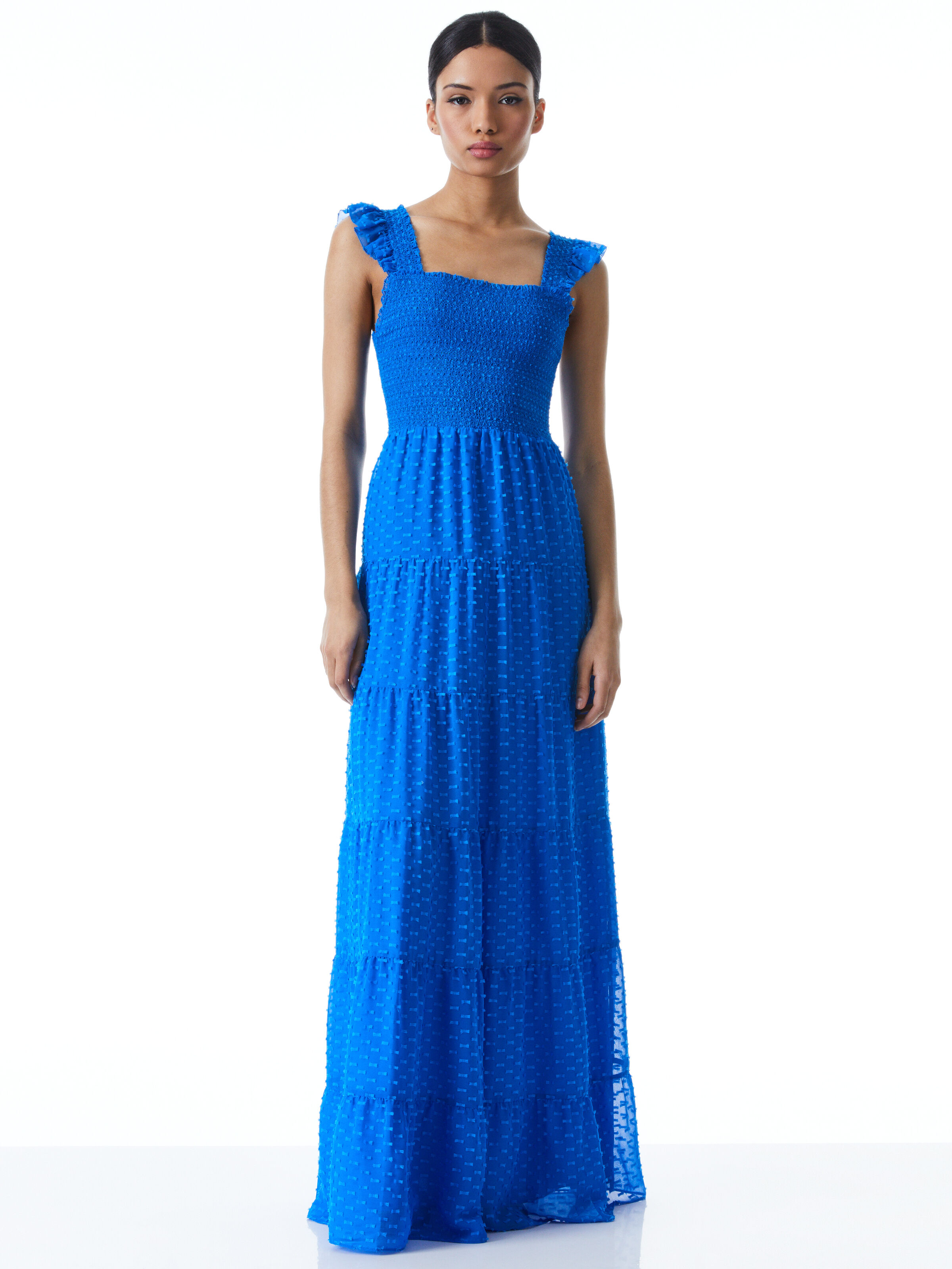 Kizzie Smocked Flutter Sleeve Maxi Dress In Palace Blue Alice Olivia