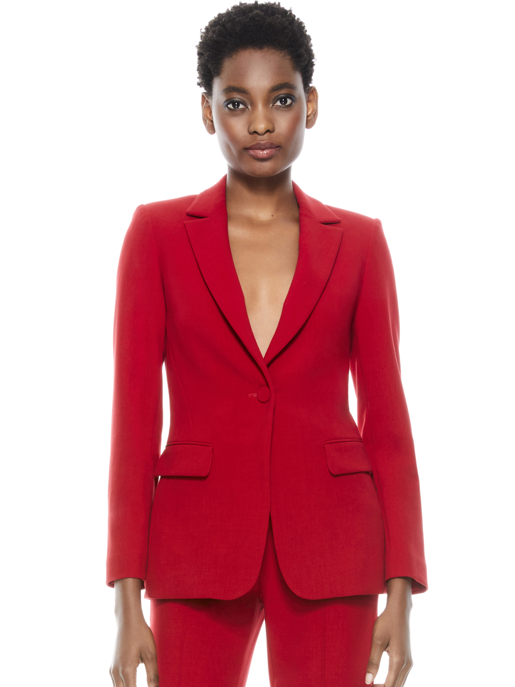 Macey Notch Collar Fitted Blazer In Ruby | Alice And Olivia