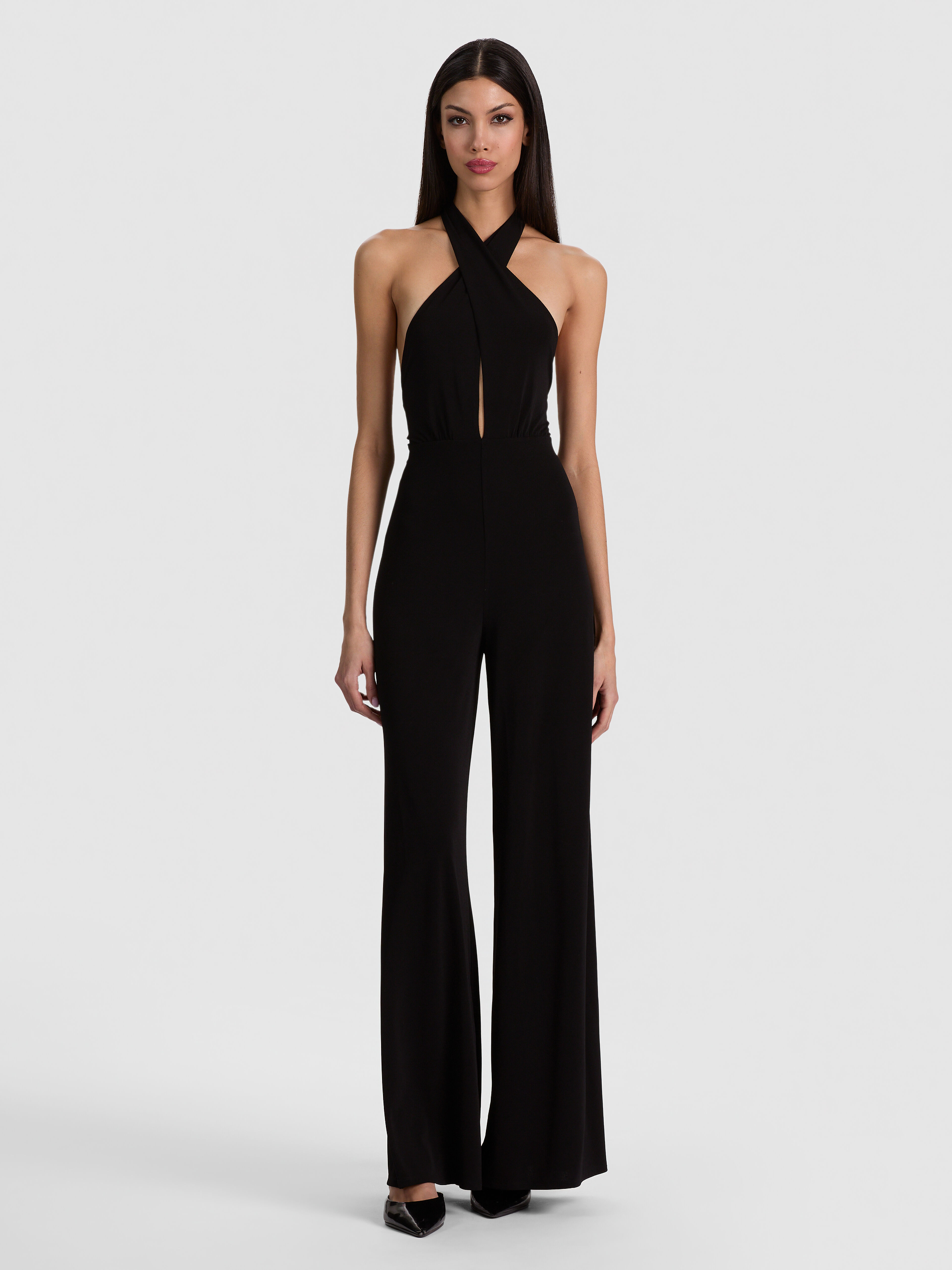 ALICE  EVELINA HALTER JUMPSUIT in BLACK | ALICE + OLIVIA
