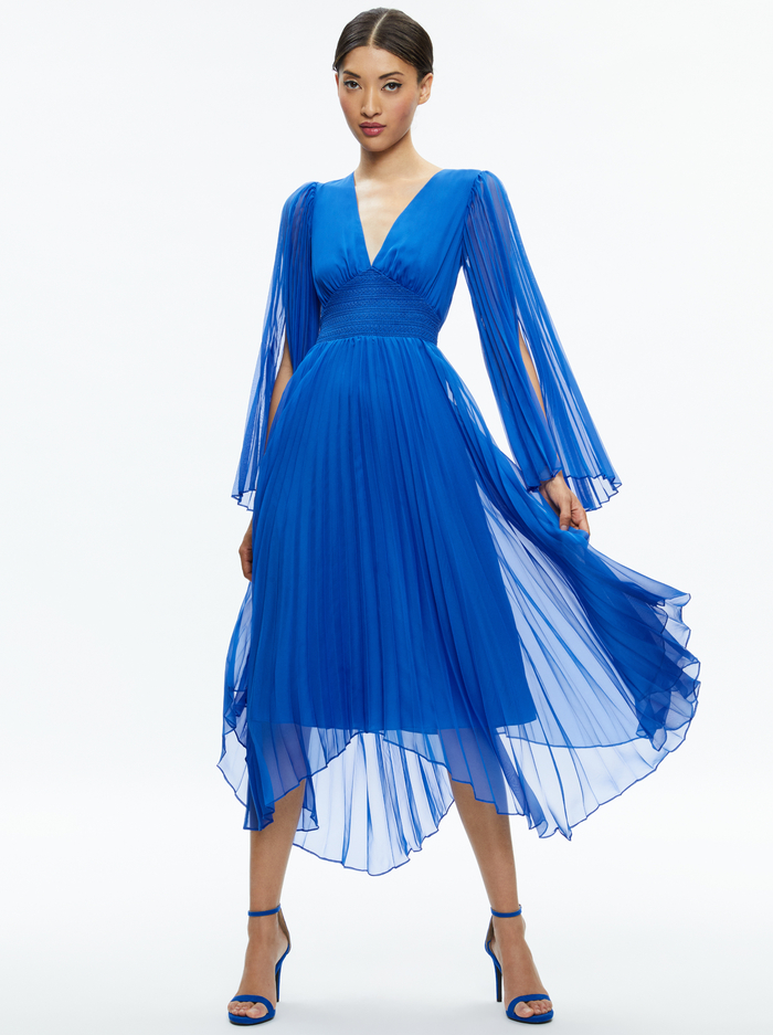 SION SUNBURST PLEATED MAXI DRESS - SAPPHIRE image 4 - ALICE + OLIVIA
