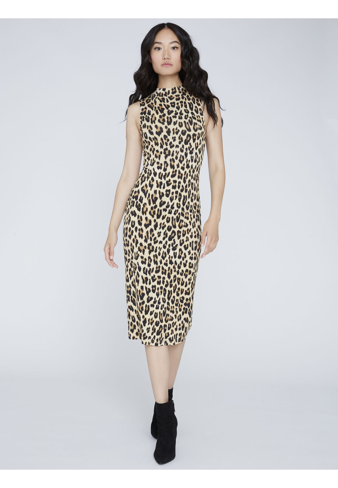 Delora Fitted Mock Neck Dress In Textured Leopard Alice And Olivia
