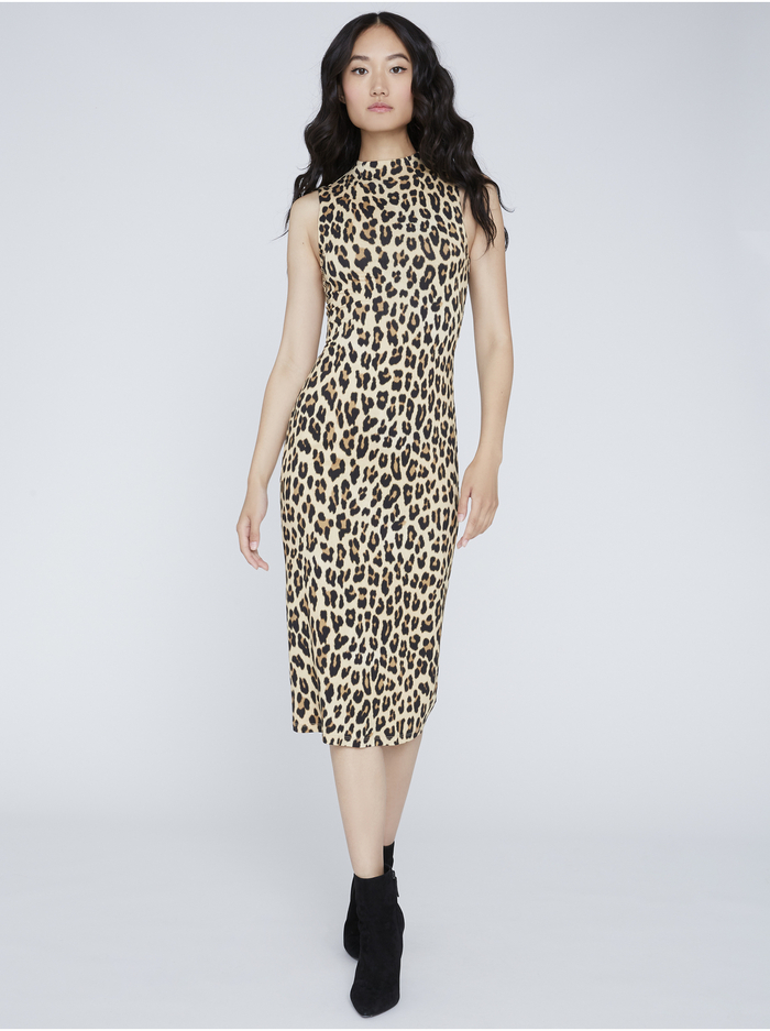 DELORA FITTED MOCK NECK DRESS - TEXTURED LEOPARD - Alice And Olivia