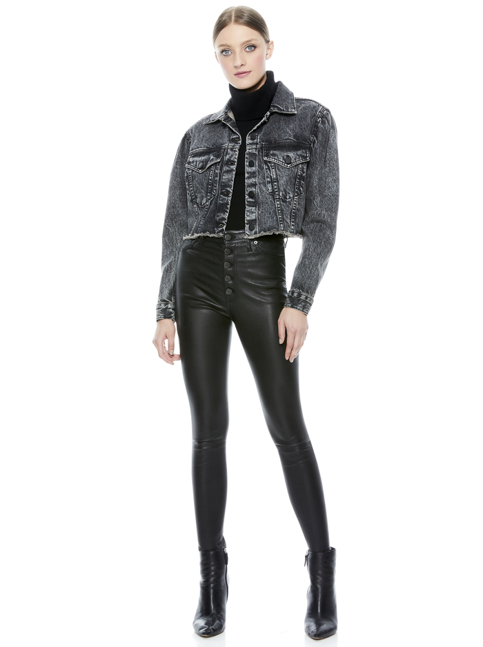 CROPPED PUFF SLEEVE JACKET - ACID BLACK image 4 - Alice And Olivia