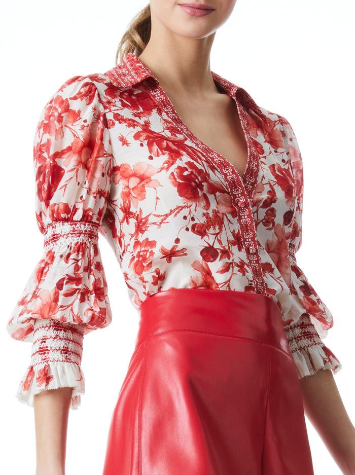 COSIMA FLORAL BUTTON DOWN BLOUSE&nbsp; - FORGET ME NOT RUBY MULTI image 3 - ALICE + OLIVIA