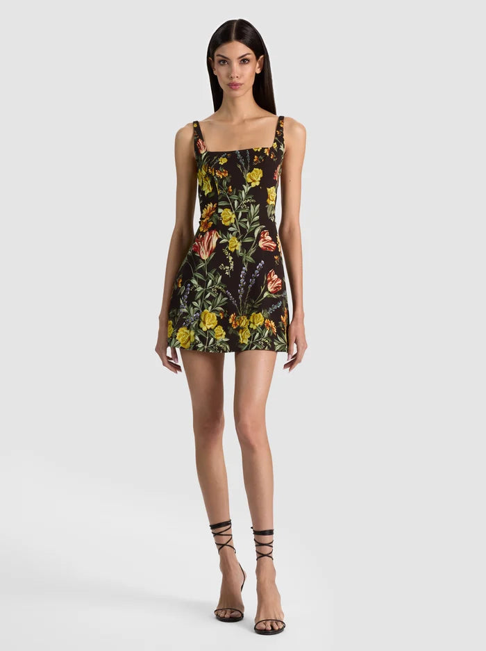 JULIA MINI DRESS in DESERT SPRIGS BLACK | ALICE + OLIVIA
