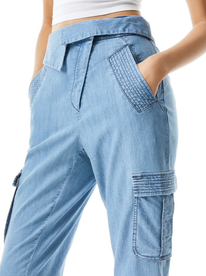 CHAD ASYMMETRICAL WAIST CARGO PANT - LIGHT CHAMBRAY image 3 - Alice And Olivia