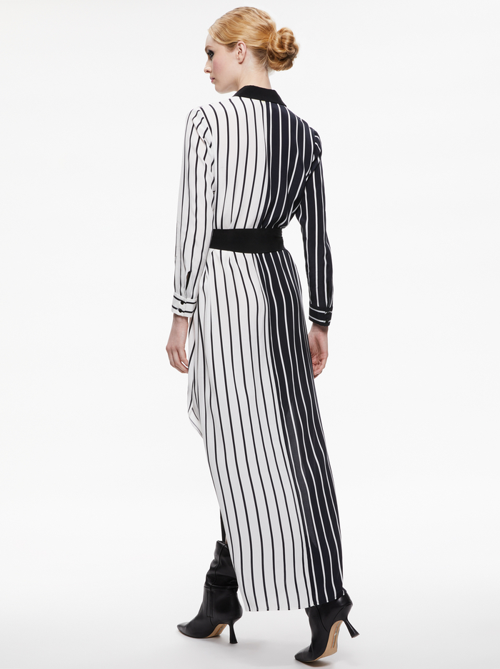 CHASSIDY MAXI SHIRT DRESS - VERTICAL PALAZZO STRIPE BLACK image 1 - Alice And Olivia