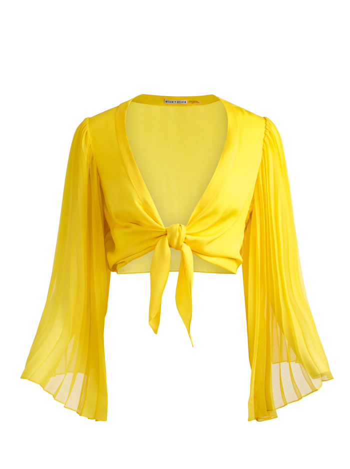 ROCHELLE TIE FRONT PLEATED CROP TOP - HAPPY YELLOW image 5 - Alice And Olivia