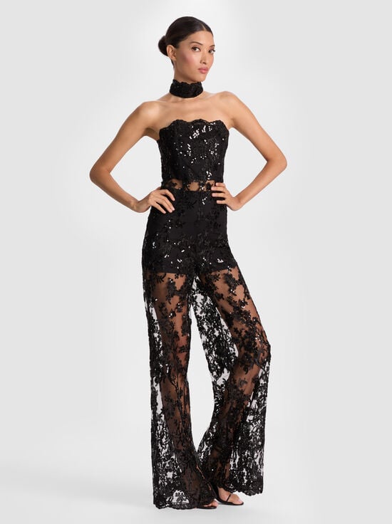 BLACK-GEORGIE EMBELLISHED LACE JUMPSUIT