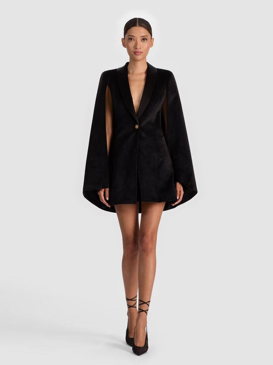 BLACK-ESTHER VELVET CAPE BLAZER