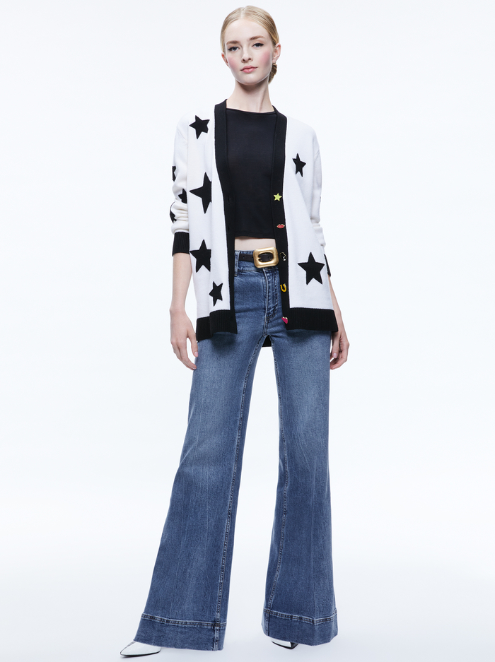 BRADFORD NOVELTY BUTTONS CARDIGAN - SOFT WHITE/BLACK image 2 - Alice And Olivia
