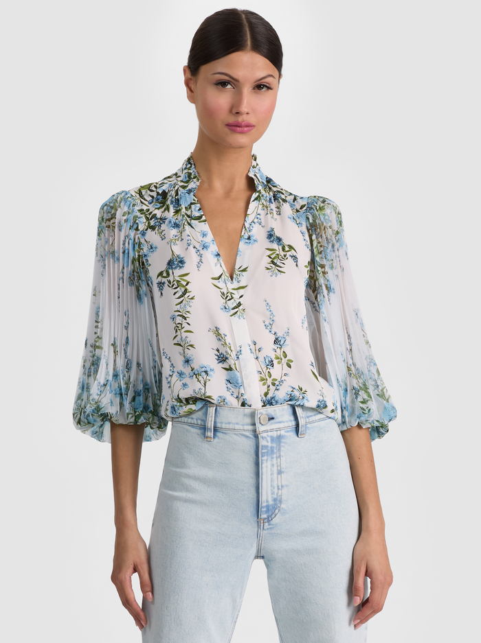 ILAN BUTTON DOWN BLOUSE - FRESH AIR CAROLINA BLUE - ALICE + OLIVIA