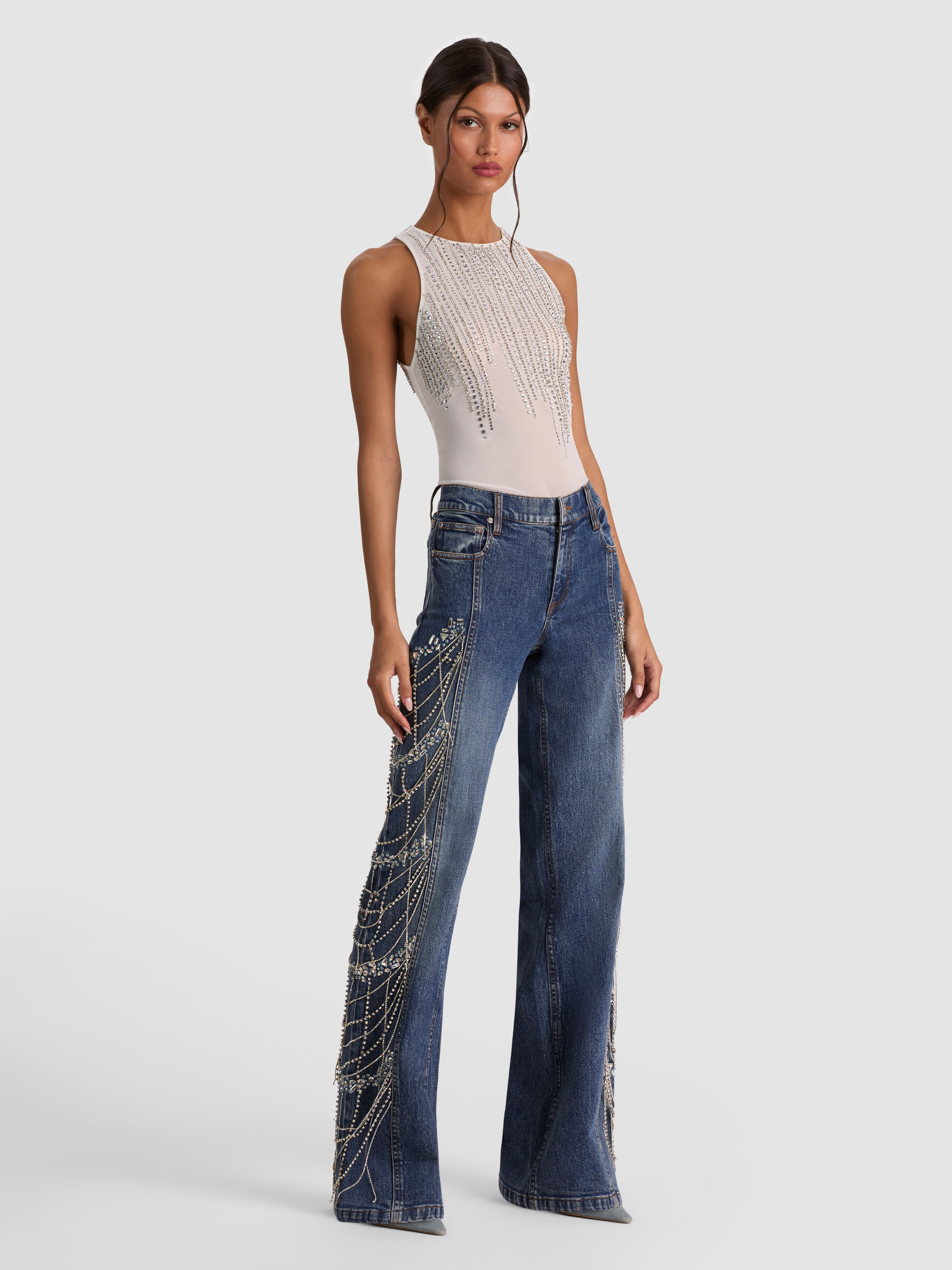 GORGEOUS DENIM JUMPSUIT in BLACK/LIANA BLUE | ALICE + OLIVIA