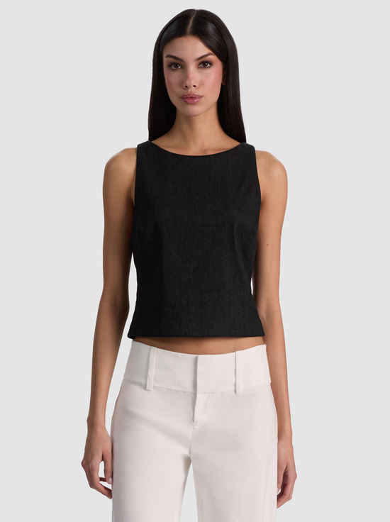 BLACK-YVETTE LINEN BOAT NECK TANK
