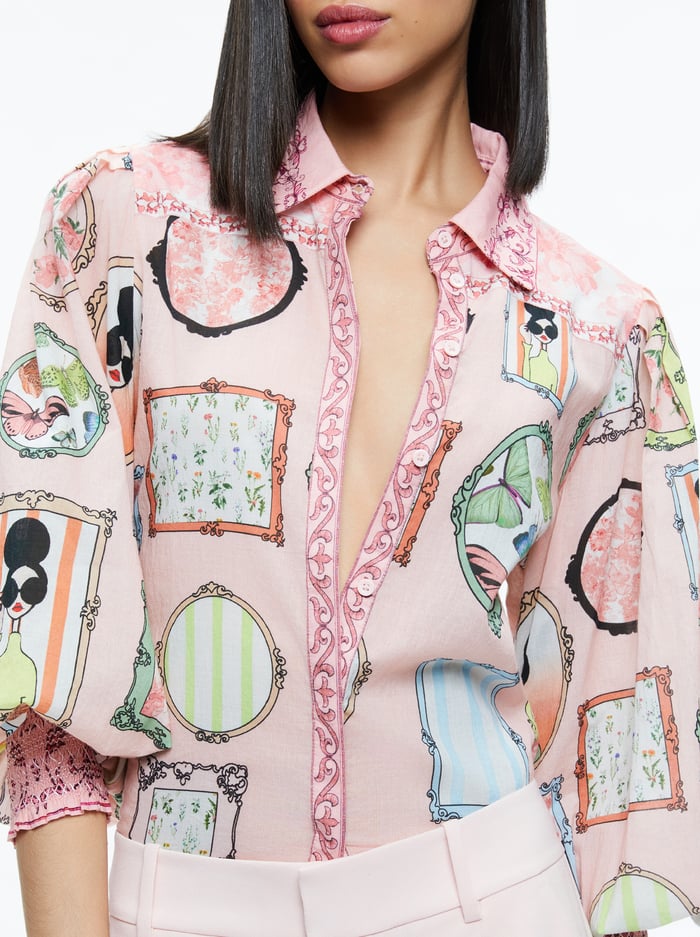 TIFFIE STACEFACE DRAMA SLEEVE BLOUSE - MIRROR MIRROR STACE image 3 - Alice And Olivia