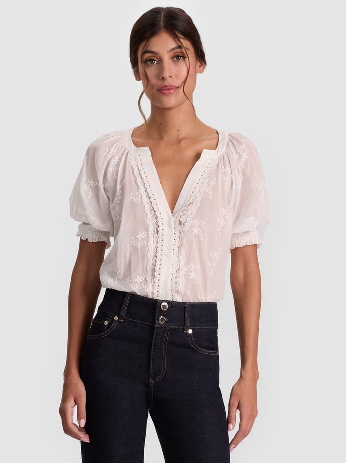 THALIA BUTTON DOWN BLOUSE - OFF WHITE - ALICE + OLIVIA