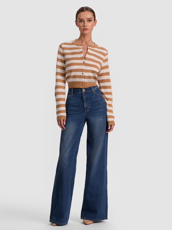 PRALINE/ECRU-DOLLIE STRIPED CASHMERE CARDIGAN